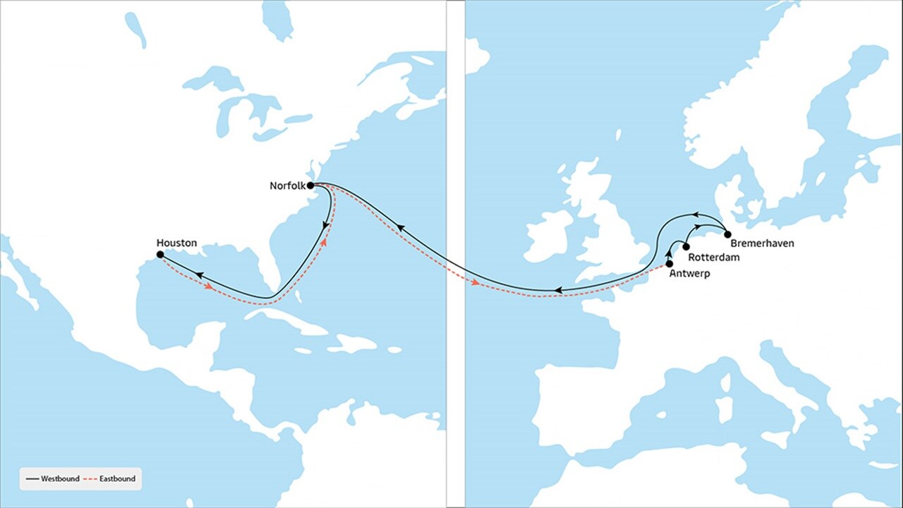 TA1 - Europe to North America service map