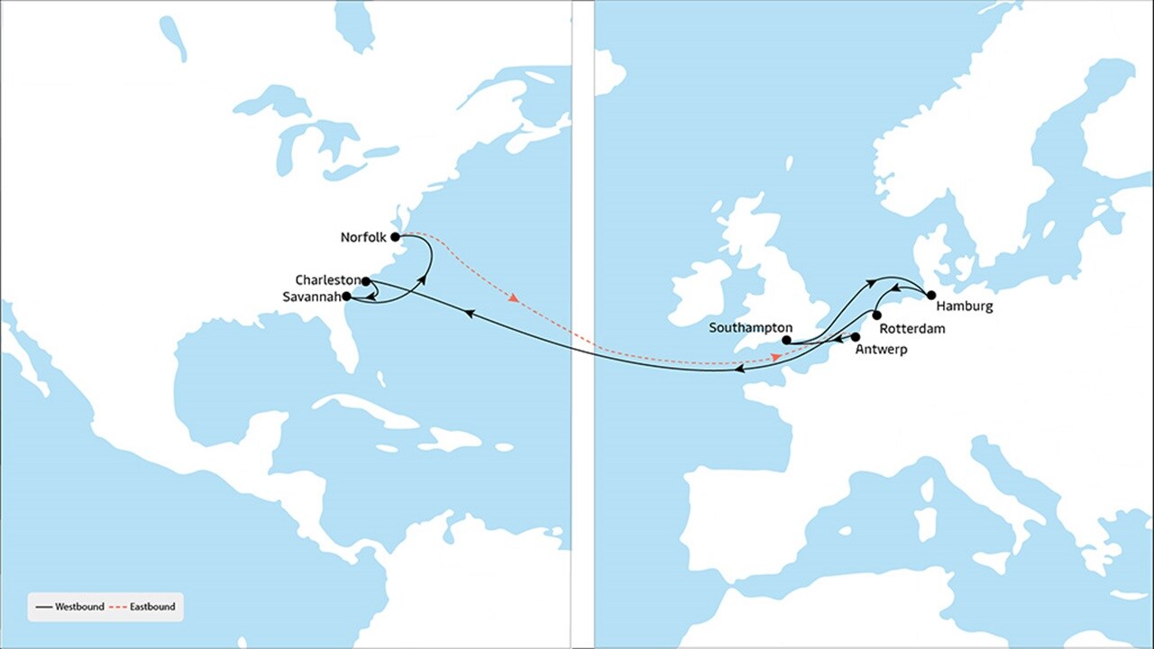 TA2 - Europe to North America service map