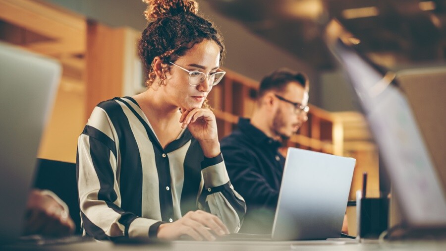 Woman working on her laptop